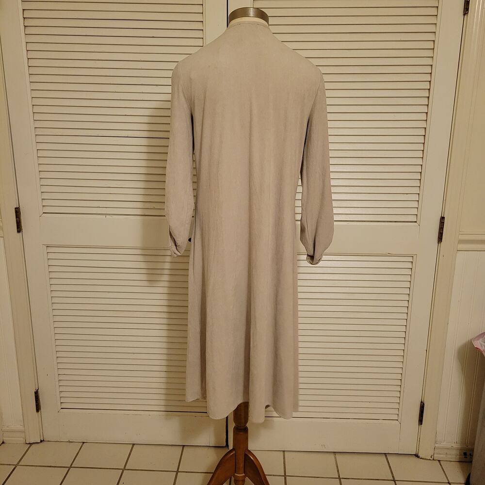 Tahari NWT Faux Leather Cardigan One Size Soft Beige Drape Front Lightweight - Picture 2 of 15
